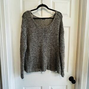 EILEEN FISHER Open Knit Sweater Textured Tunic Grey Alpaca Wool Blend Women's